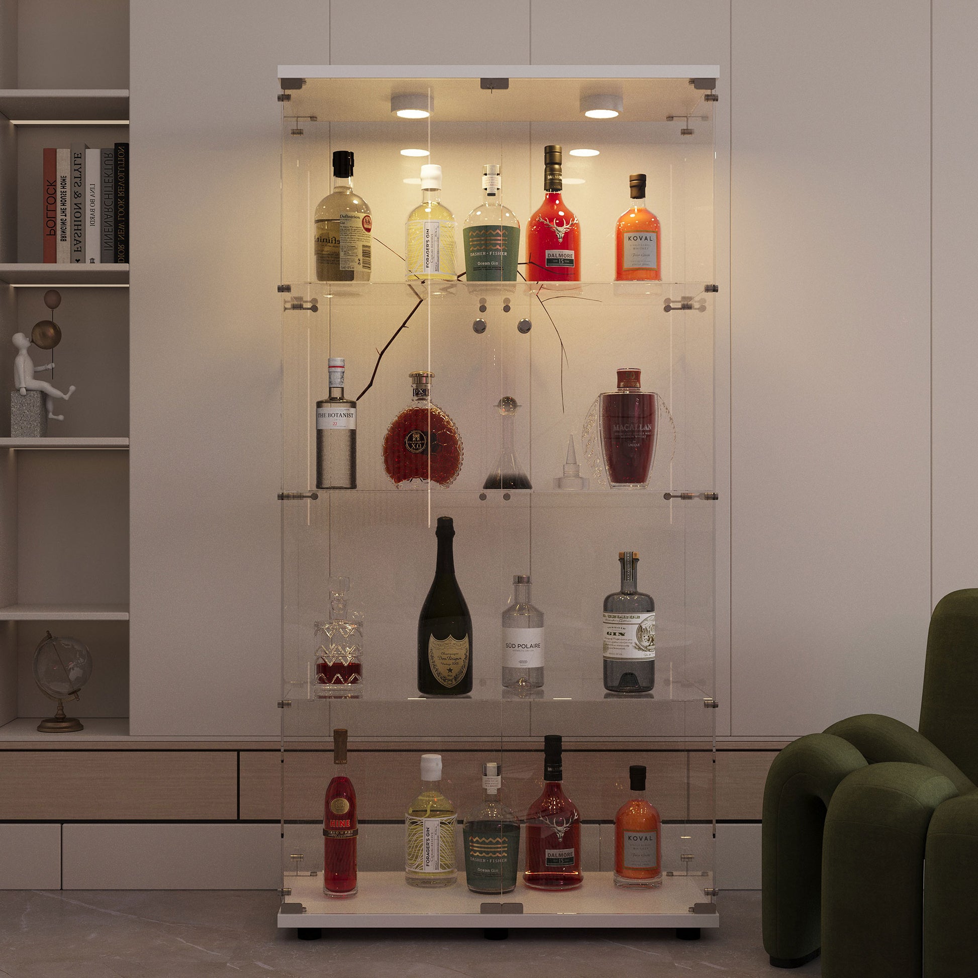 Tempered glass display cabinet white side view