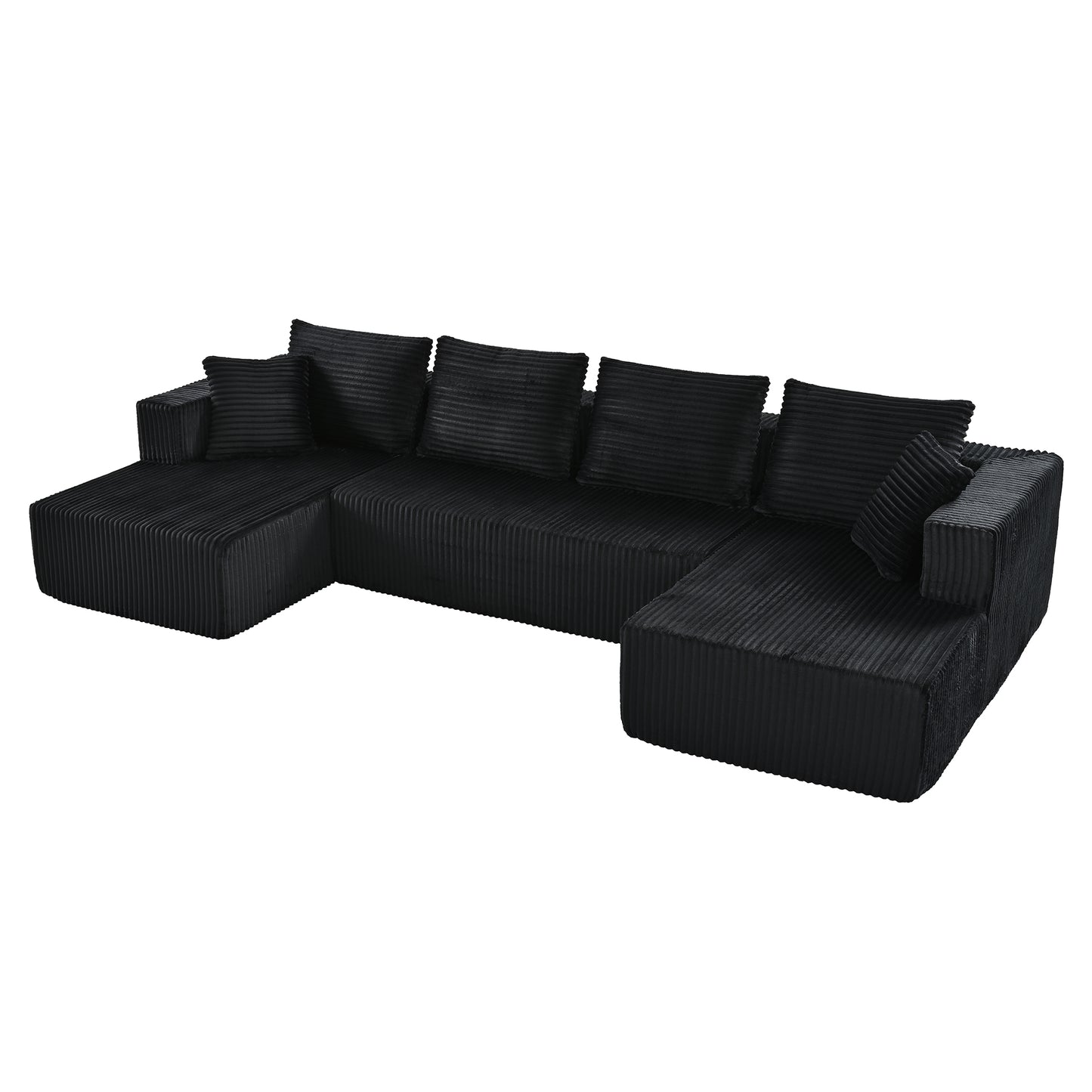 132.1 Inch Modular Sectional Sofa, U-Shaped Corduroy Sofa Couch with Double Chaise, Oversized Deep Seat Cloud Couch for Living Room, Apartment, Black image 7