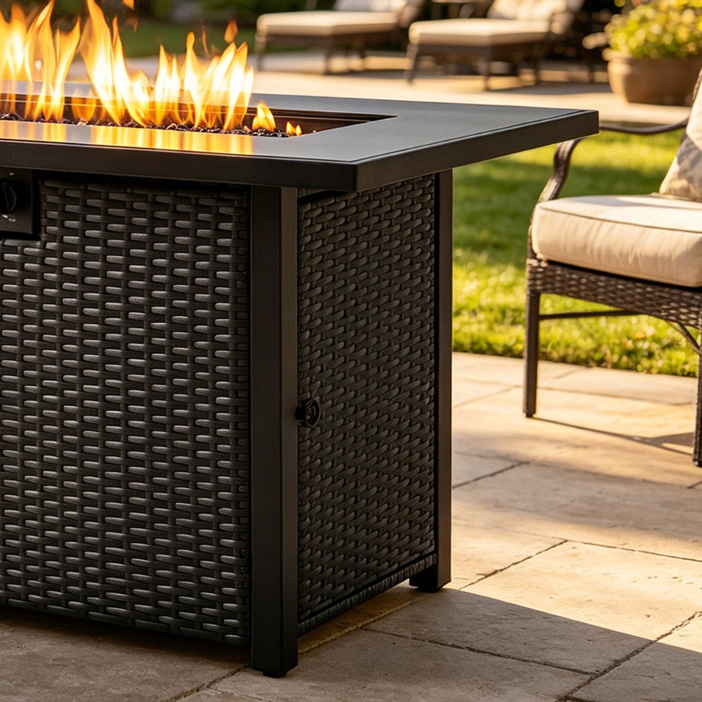 44 Inch 50000 BTU Propane Fire Pit Table, 2-in-1 Rectangular Fire Pit Outdoor Patio Heater Table with Glass Wind Guard for Backyard Garden Gathering image 6