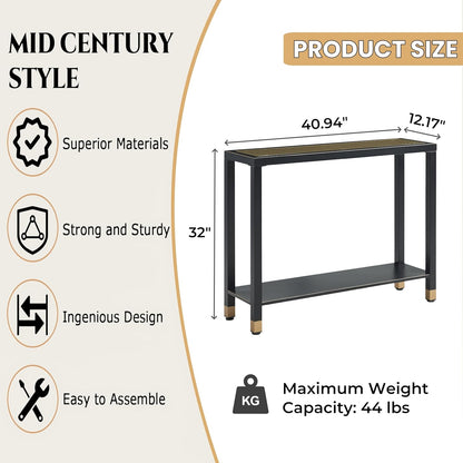 Glass Entryway Table, 2-Tier Entry Way Console Entrance Table, 41"L Narrow Sofa Table with Shelves, Ideal for Hallway, Entryway, Living Room, Foyer, Corridor, and Office (Gold & Black) image 7
