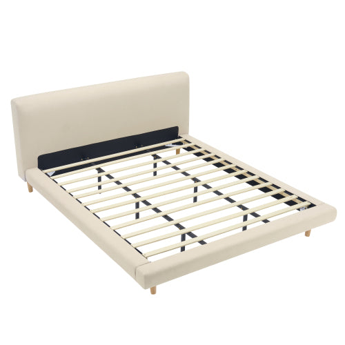 Beige Chunky Headboard Bed Frame, Solid Rubberwood Legs, Cal-King, 800lbs Capacity image 7