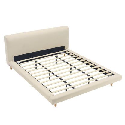 Beige Chunky Headboard Bed Frame, Solid Rubberwood Legs, Cal-King, 800lbs Capacity image 7