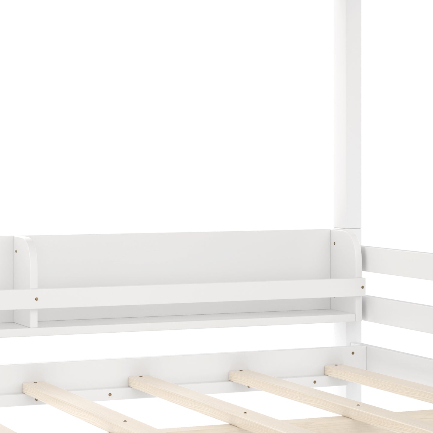 Full Bunk Bed With Storage Shelf and Bookshelf,Wood Bunk Bed with Ladder and Guardrails,Detachable Design,White image 12