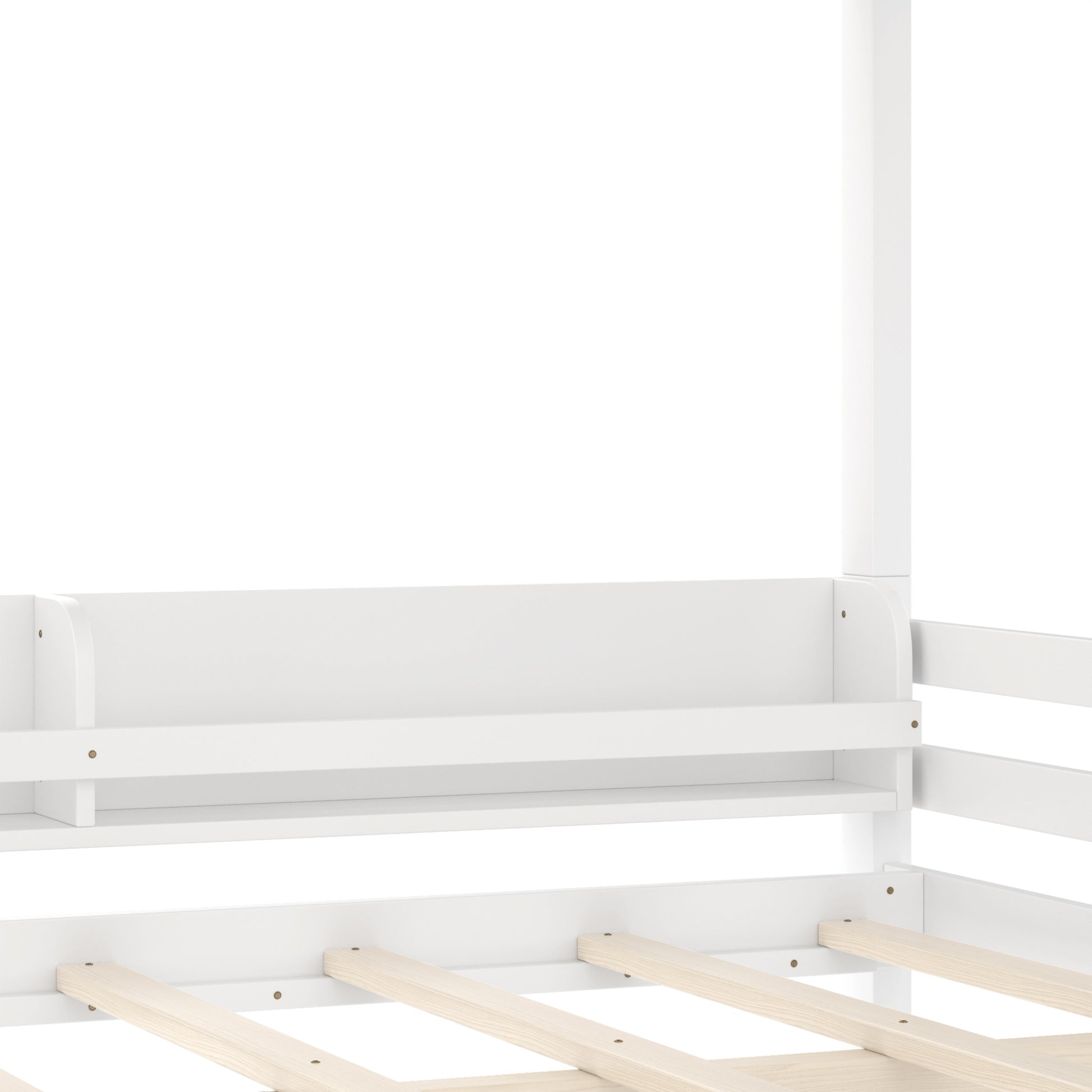 Full Bunk Bed With Storage Shelf and Bookshelf,Wood Bunk Bed with Ladder and Guardrails,Detachable Design,White image 12