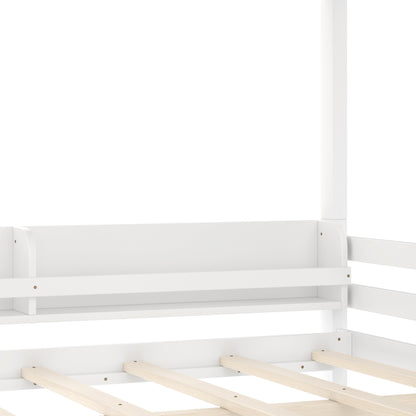 Full Bunk Bed With Storage Shelf and Bookshelf,Wood Bunk Bed with Ladder and Guardrails,Detachable Design,White image 12