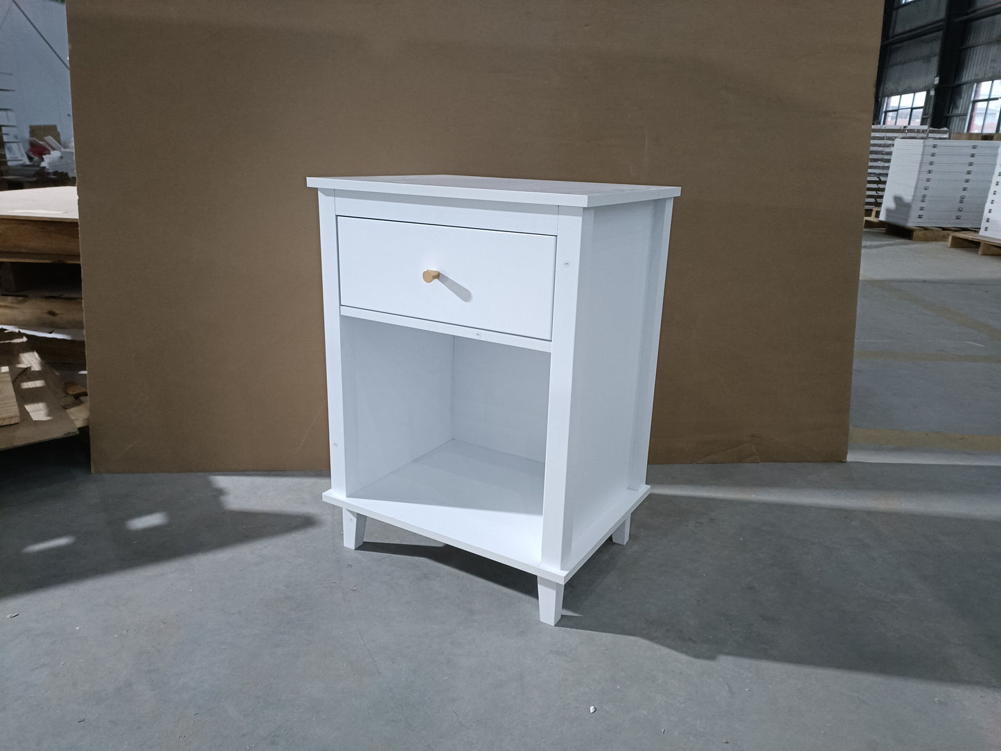 26.77''H Wooden Nightstand with One Drawer One Shelf for Kids, Adults, White+Golden handle image 9