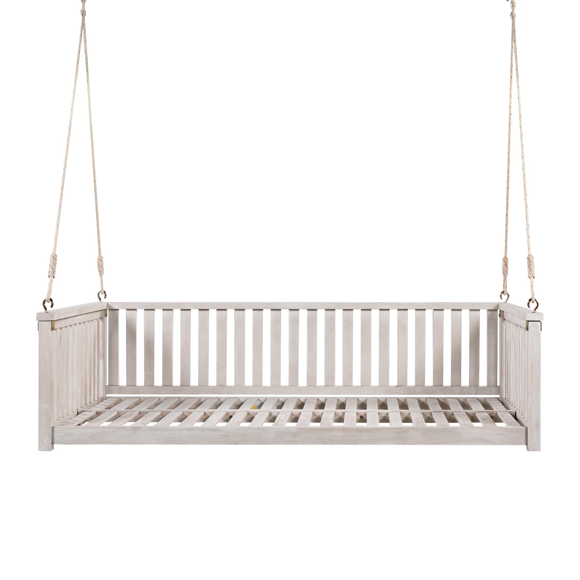 TOPMAX Patio Minimalist Twin Size Garden Swing Bed Wood Porch Swing with Ropes for Backyard, Safe Sloped Design, White image 10