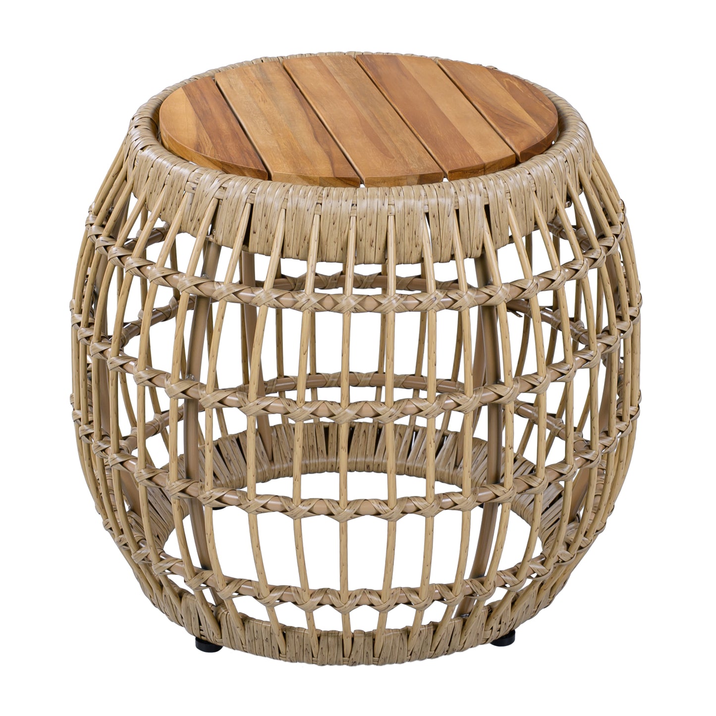 Acacia Wood Outdoor Side Table with Wicker Base - Light Brown, Round 16.15" Outdoor Accent for Patio, Garden, Balcony & Indoor Use image 5