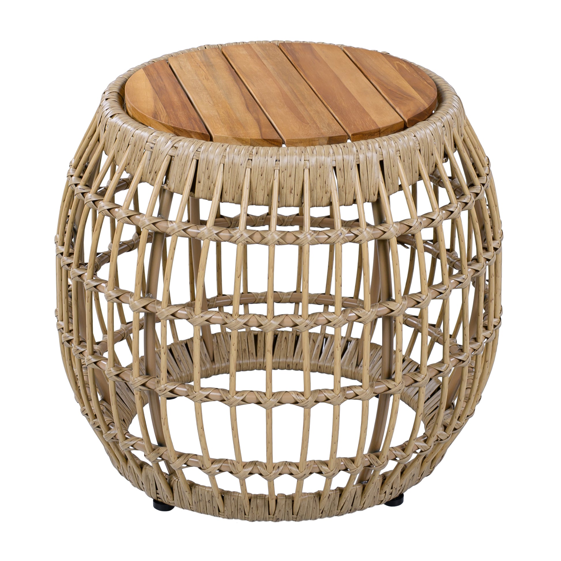 Acacia Wood Outdoor Side Table with Wicker Base - Light Brown, Round 16.15" Outdoor Accent for Patio, Garden, Balcony & Indoor Use image 5