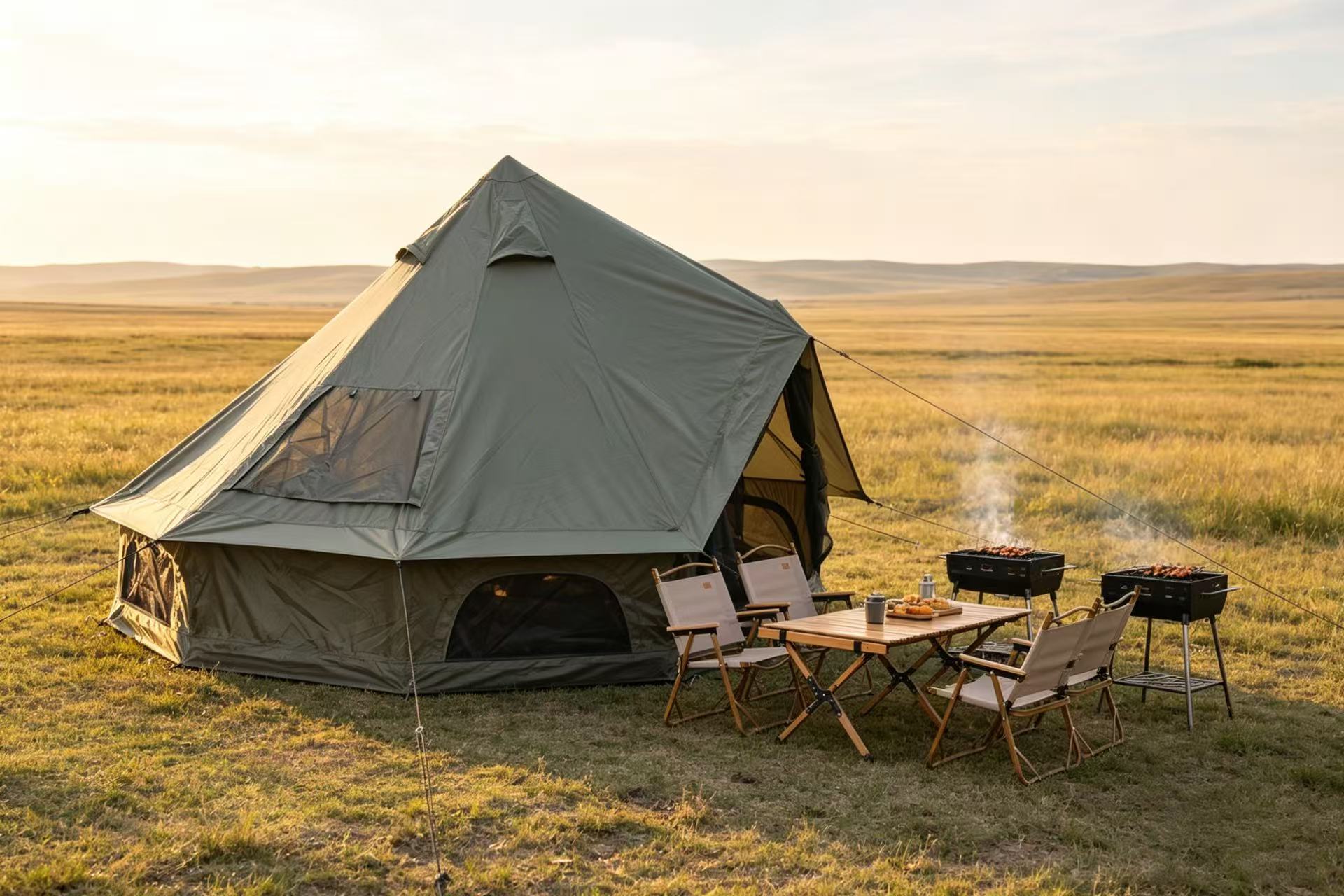 Oxford Bell Tent for Family Camping - Spacious 13.1ft Yurt with Stove Jack, Large Glamping Tents for 4-8 People, 4 Season Oxford Hot Tent Shelter Green image 7