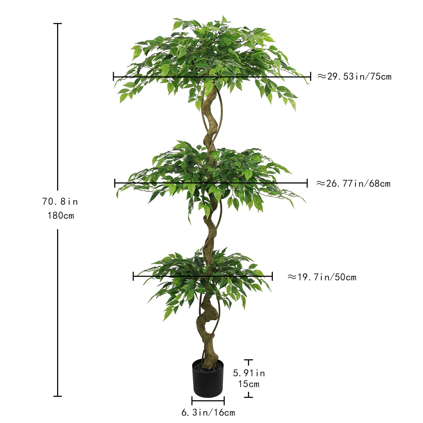 6FT Artificial Ficus Tree, Lifelike Faux Banyan Tree with Pot for Home, Office Patio Decor, 1pc/set image 6