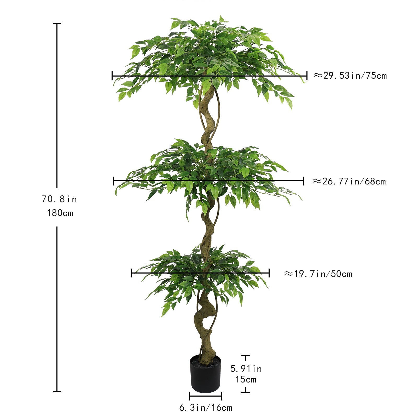 6FT Artificial Ficus Tree, Lifelike Faux Banyan Tree with Pot for Home, Office Patio Decor, 1pc/set image 6