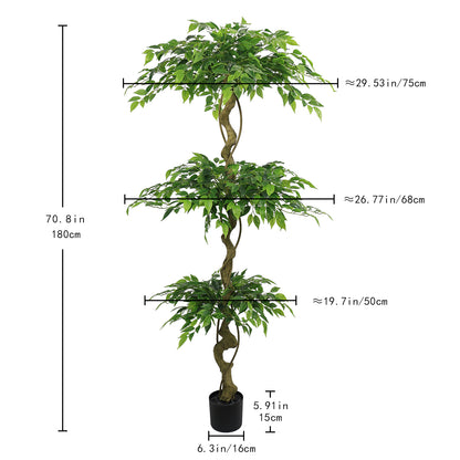 6FT Artificial Ficus Tree, Lifelike Faux Banyan Tree with Pot for Home, Office Patio Decor, 1pc/set image 6