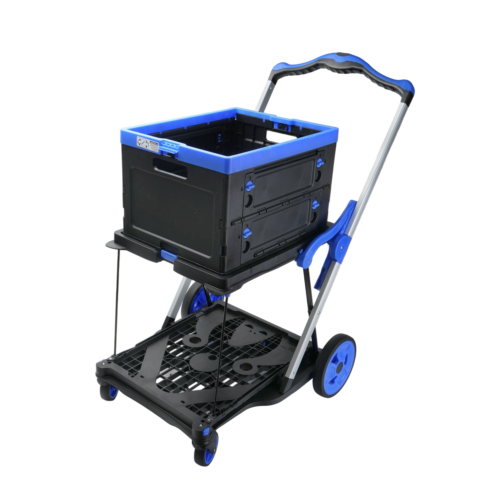 2-Tier Folding Cart Multi Use Functional Collapsible carts Shopping Trolley with Wheels Shopping Cart with Storage Crate Utility Cart for Groceries Warehouse Supermarket image 10