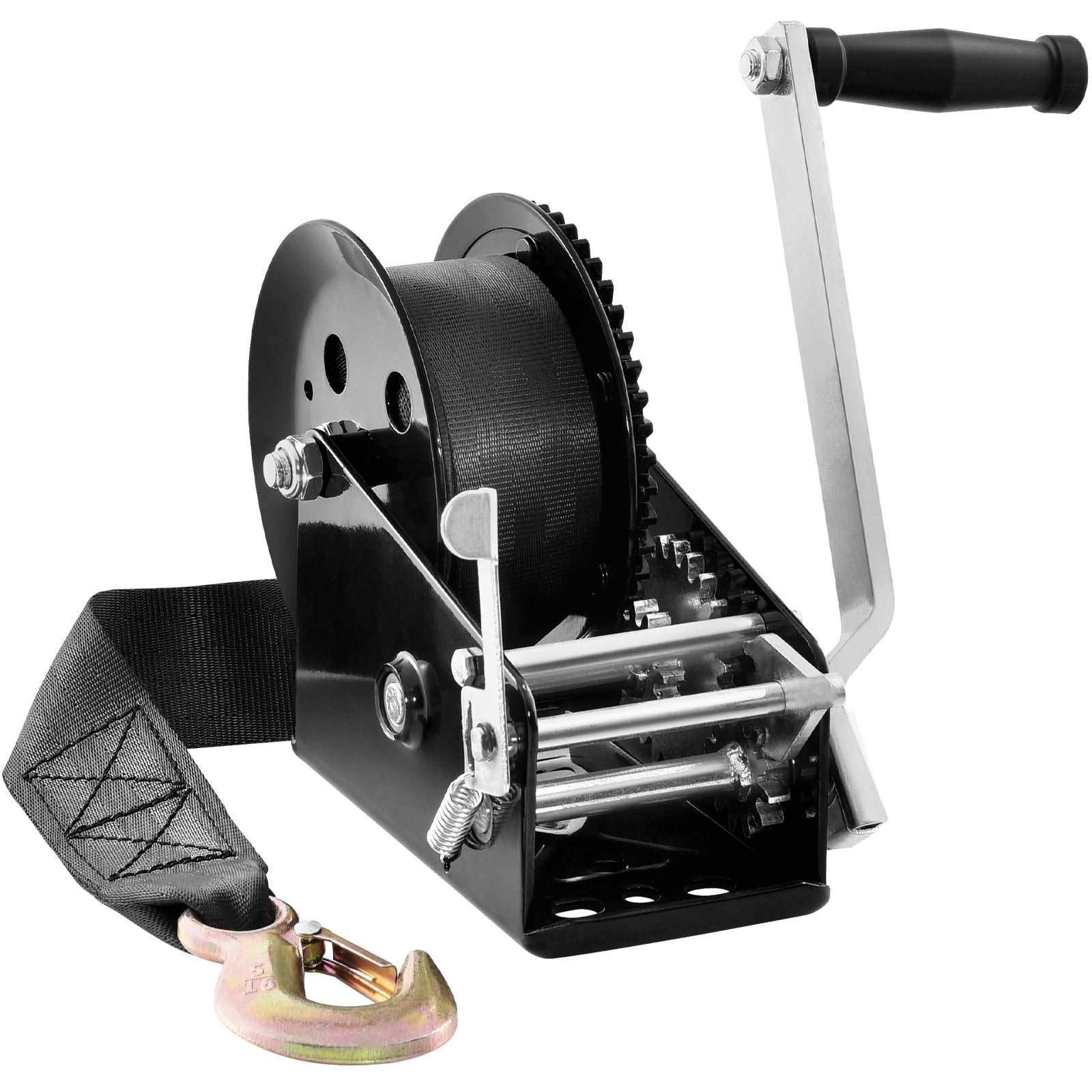 Hand Winch, 3500 lbs Pulling Capacity, Boat Trailer Winch Heavy Duty Rope Crank with 33 ft Polyester Strap and Two-Way Ratchet, Manual Operated Hand Crank Winch for Trailer, Boat or ATV Towing image 1