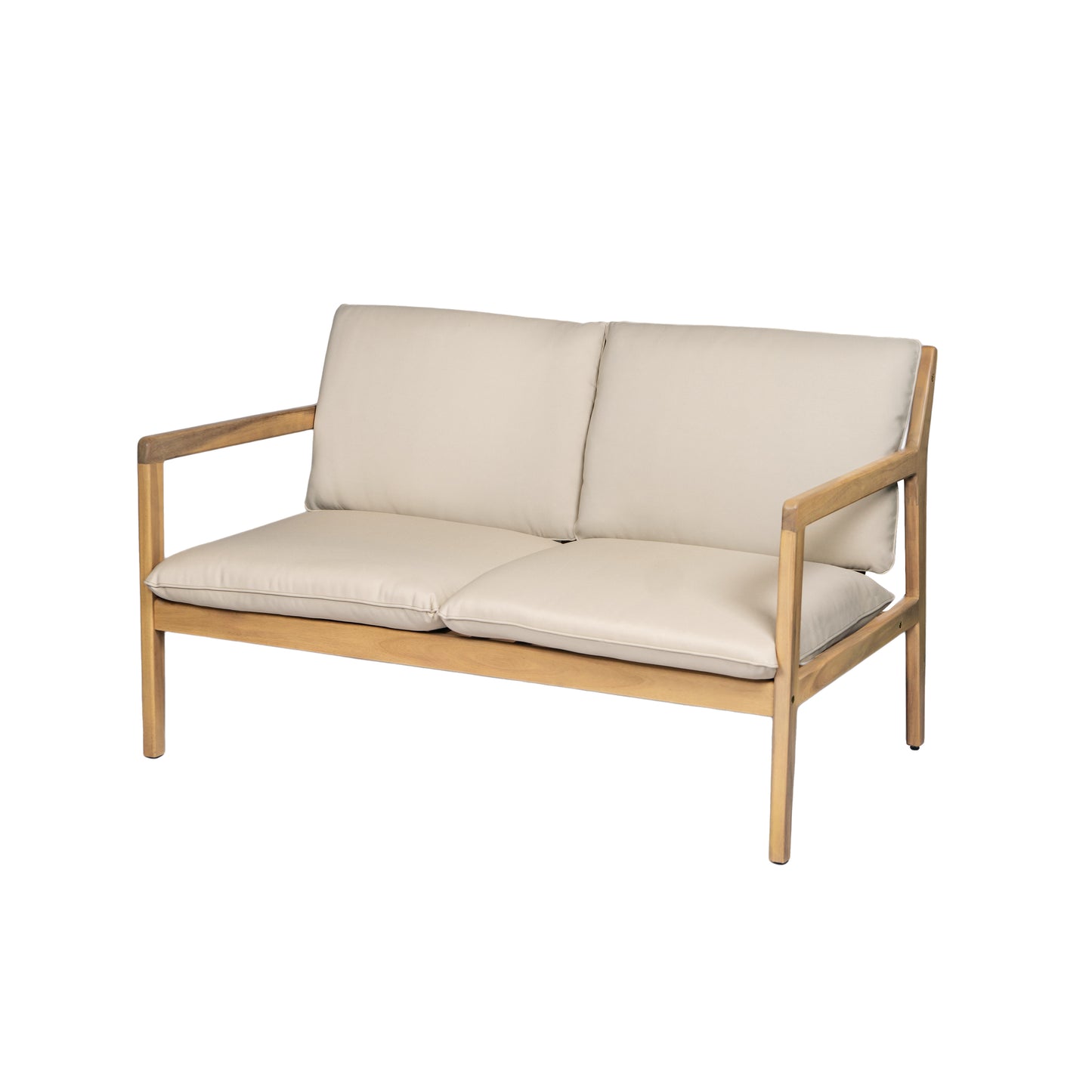 Outdoor Acacia Wood Loveseat with Coffee Table, Light Teak Frame, Beige Cushion image 12