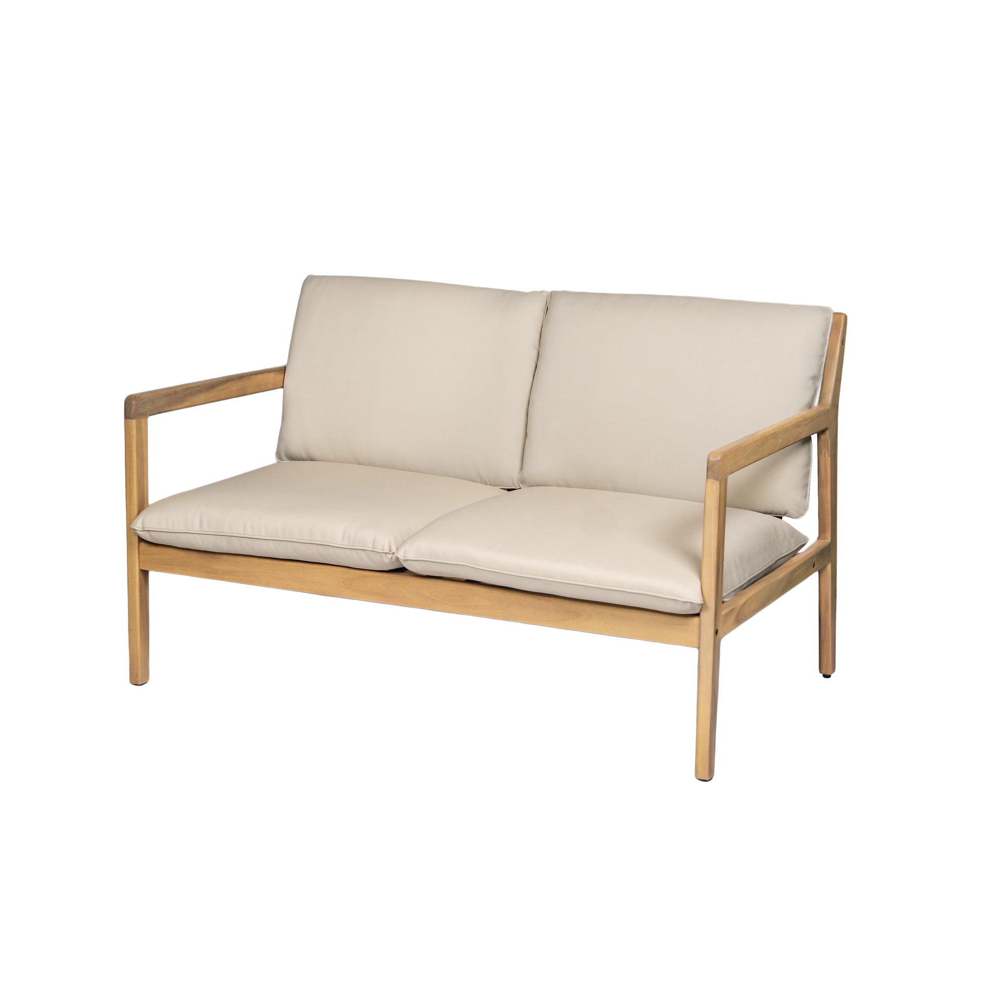 Outdoor Acacia Wood Loveseat with Coffee Table, Light Teak Frame, Beige Cushion image 12