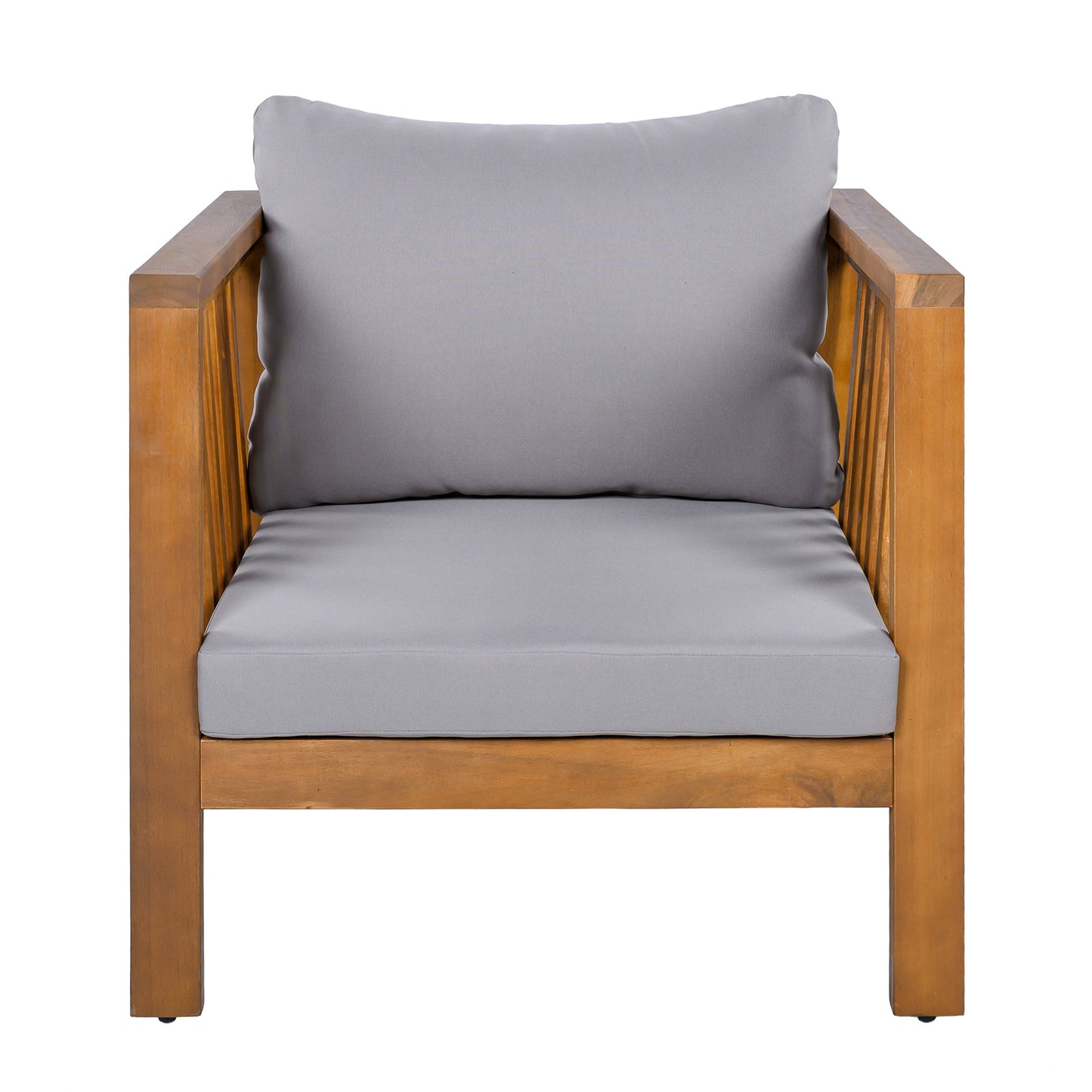 Outdoor Acacia Wood Club Chair with Modern Square Arms, Patio Chair with Thick Cushion, Adjustable Leveling Feet for Poolside, Backyard & Deck, Grey Cushion image 9
