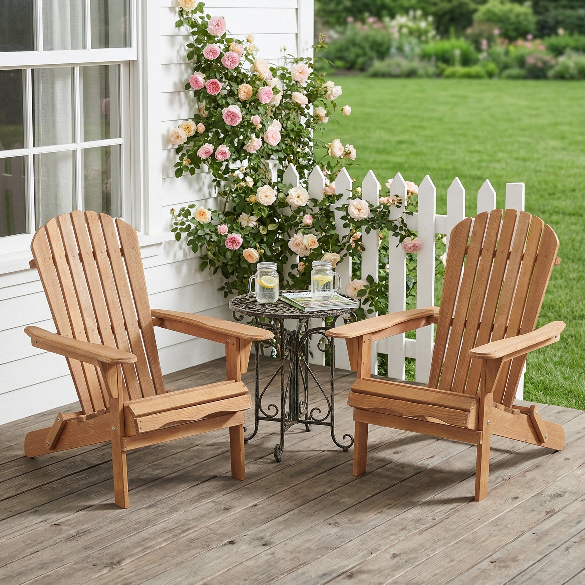 Outdoor Wooden Folding Adirondack Chair Set of 2 with Pre-Assembled BackRest, Wood Patio Chair for Garden Backyard Porch Pool Deck Firepit image 2