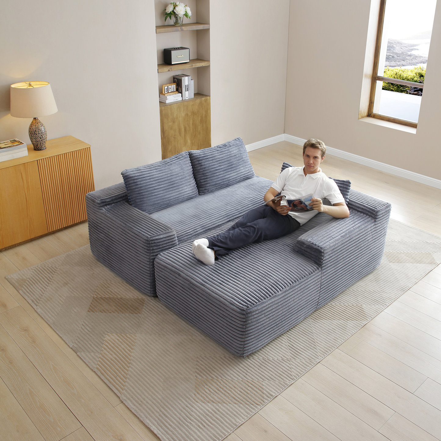 97'' Modular Sectional Sofa, Cloud Sectional Couch with Deep Seat, Modern Modular L-Shape Sofa Couch with Chaise,Upholstered Couches for Living Room Bedroom,No Assembly, Grey image 7