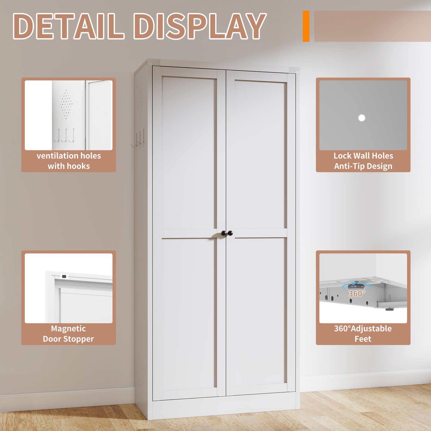 61" White Metal Kitchen Pantry Cabinet Adjustable Storage with 4 Shelves (110lb Capacity), Heavy Duty Freestanding Pantry Organizer for Kitchen, Pantry, Living Room image 12
