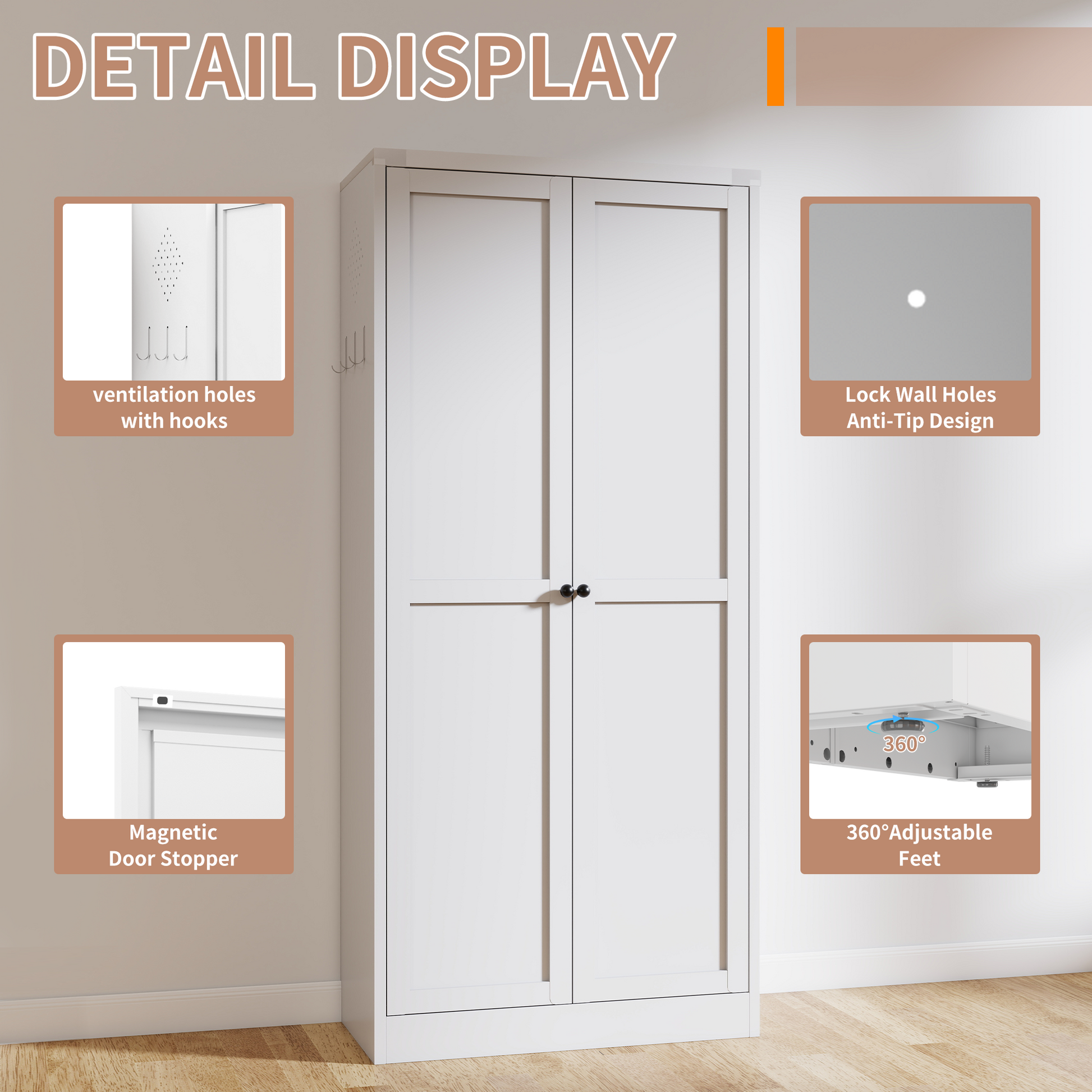 61" White Metal Kitchen Pantry Cabinet Adjustable Storage with 4 Shelves (110lb Capacity), Heavy Duty Freestanding Pantry Organizer for Kitchen, Pantry, Living Room image 12