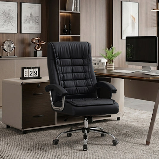 Executive Office Chair High Back PU Leather Desk Chair with Spring Seat Cushion, Ergonomic Swivel Computer Chair with Chrome Armrests, 350lbs Capacity for Home Office,Black image 1