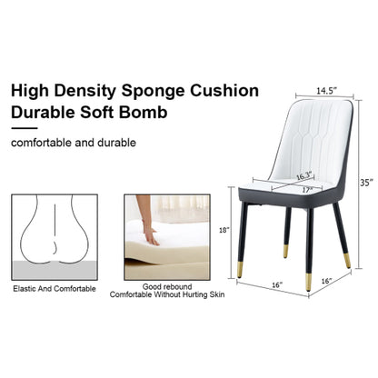 A modern dining chair with a white dark gray dual tone PU leather backrest and black metal legs, suitable for kitchens, bedrooms, and offices. A set of 2 pieces (white+dark gray+PU)C-007 image 4