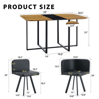 7-Piece Rectangular Dining Table Set, Fixed Two-Tone Wood Grain & Black Triamine Tabletop with 6 Black PU Leather Chairs, Modern Kitchen Table Set for 6 People, Ideal for Small Spaces, Apartment image 6
