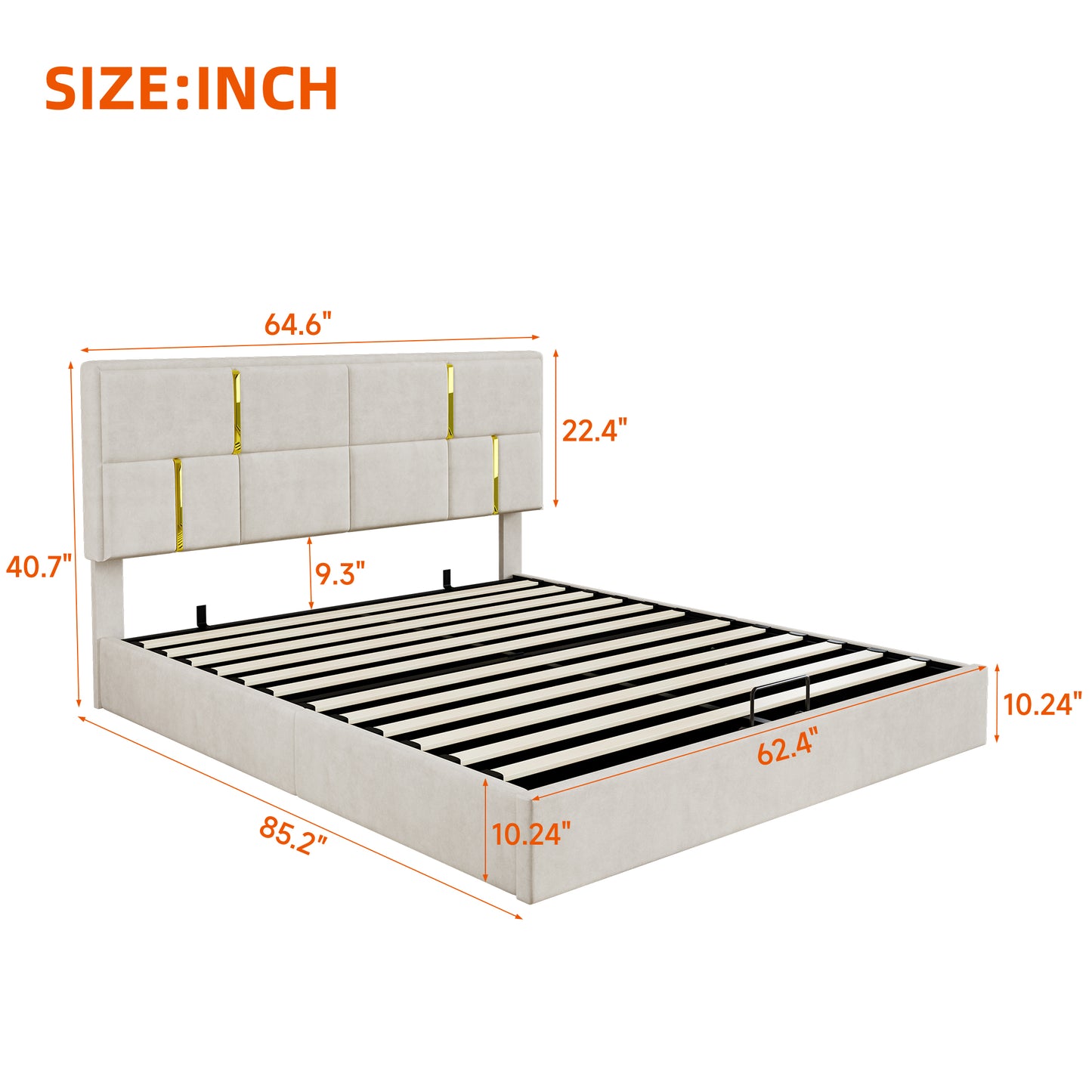 Queen Size Upholstered Platform Bed with Hydraulic Storage System,No Box Spring Needed,Beige(Old SKU: N733P207778A) image 7