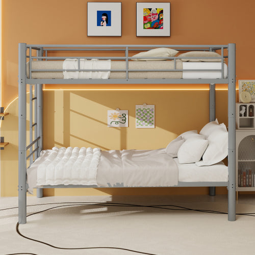 Convertible Twin Metal Bunk Bed Frame, Heavy-Duty Iron Build, Detachable into Two Twin Beds, Space-Saving Design with High Weight Support 400 lbs, Silver. image 2