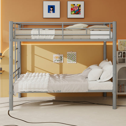 Convertible Twin Metal Bunk Bed Frame, Heavy-Duty Iron Build, Detachable into Two Twin Beds, Space-Saving Design with High Weight Support 400 lbs, Silver. image 2