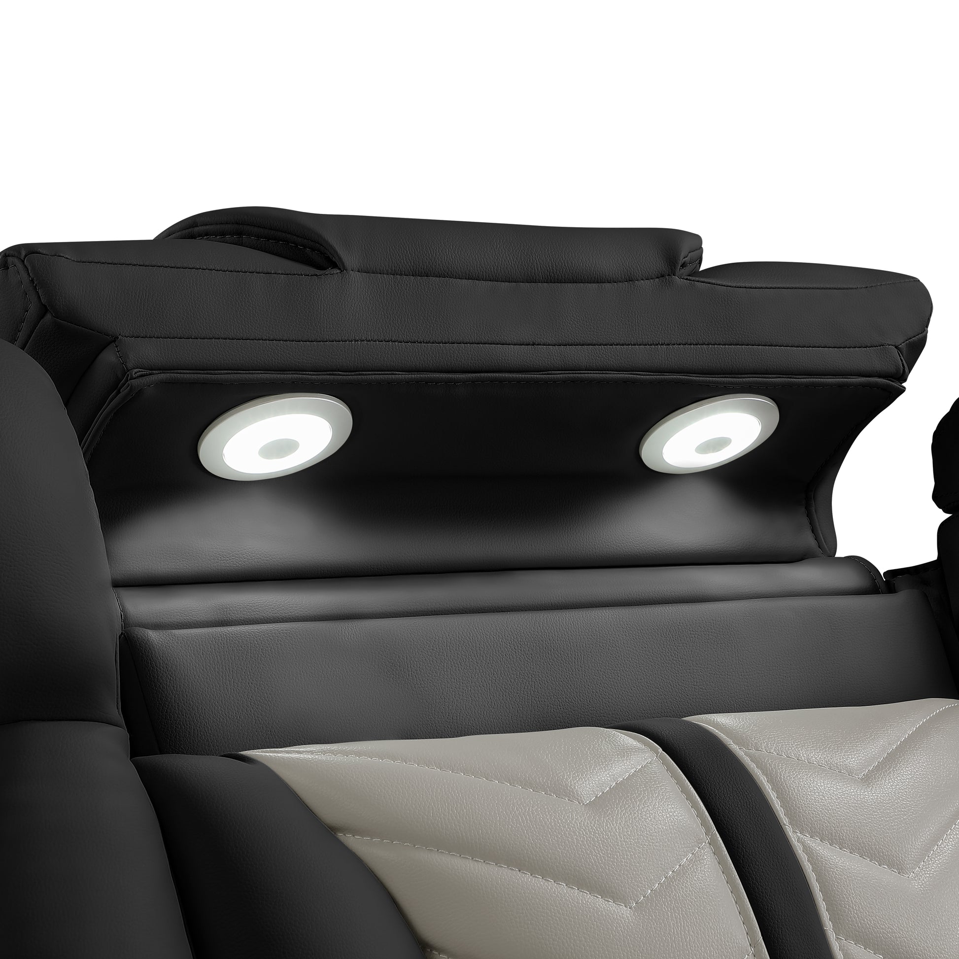 Cruiser Power Reclining Sofa with Drop‑Down Table, Power Headrests, LED Lighting & Massage made with Faux Leather in Black and Gray image 7