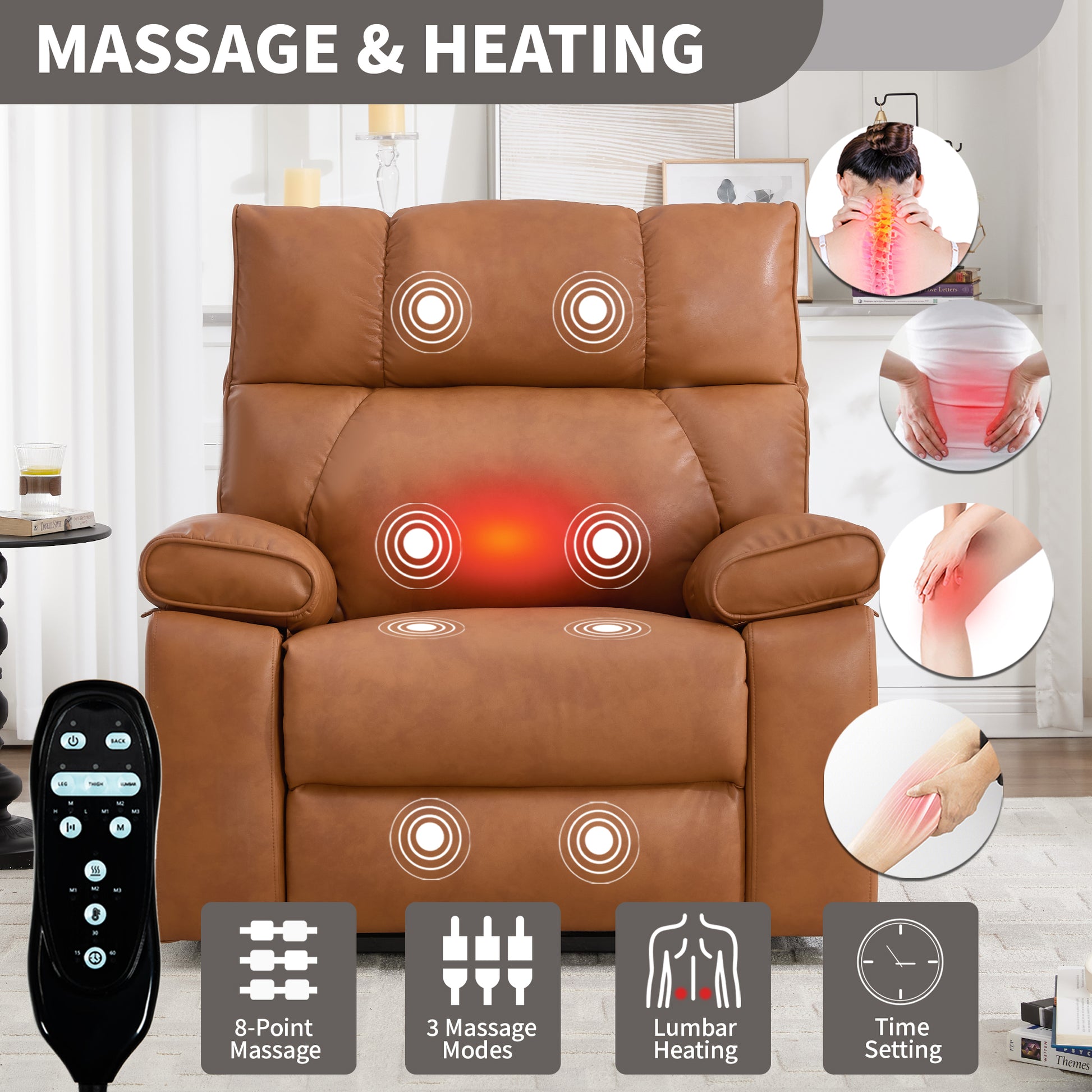 Orange Leatheraire Heat Massage Dual Motor Infinite Position Up to 350 LBS Large Electric Power Lift Recliners with Hidden Cup Holders, Power-Remote, Medium-firm and Heavy Duty image 7