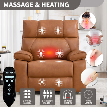 Orange Leatheraire Heat Massage Dual Motor Infinite Position Up to 350 LBS Large Electric Power Lift Recliners with Hidden Cup Holders, Power-Remote, Medium-firm and Heavy Duty image 7