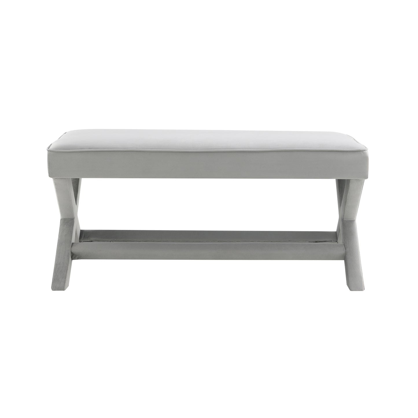 Comfort Double Bench Upholstered in Velvet Fabric,Stool with Stylish X-Crossed Legs,Comfort Cushion with piping,Velvet Light Grey image 3