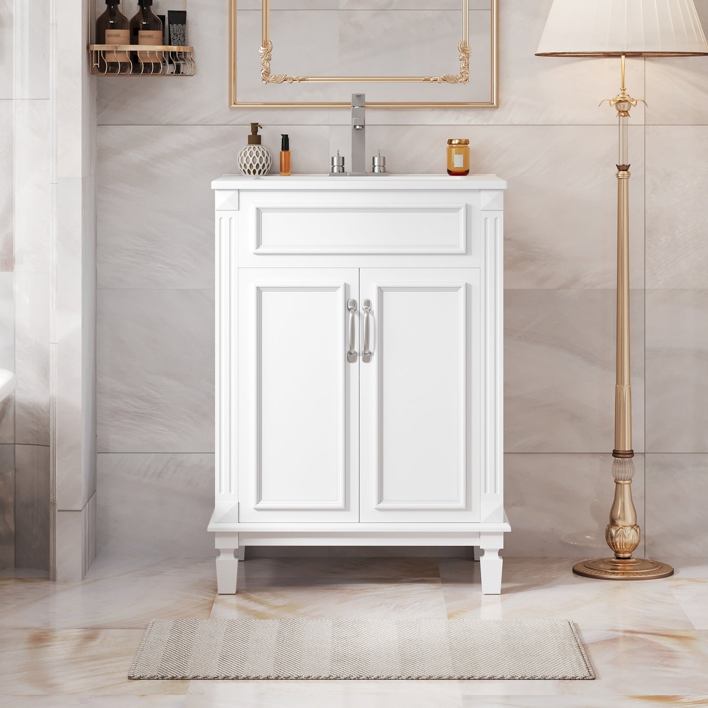 24'' Bathroom Vanity with Top Sink, Modern Bathroom Storage Cabinet with 2 Soft-Closing Doors and Adjustable Shelf, Solid Wood Frame image 4