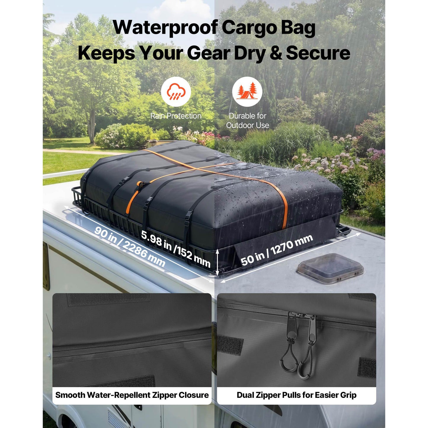 Roof Rack Cargo Basket, 90 x 50 x 6 in, Heavy Duty Roof Top Carrier Basket with Waterproof Rooftop Bag, Ratchet Straps, 250 lbs Capacity, All-Weather Car Top Luggage Holder, for SUV Truck Car image 7