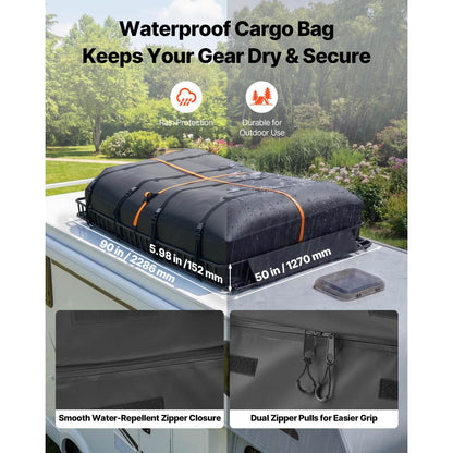 Roof Rack Cargo Basket, 90 x 50 x 6 in, Heavy Duty Roof Top Carrier Basket with Waterproof Rooftop Bag, Ratchet Straps, 250 lbs Capacity, All-Weather Car Top Luggage Holder, for SUV Truck Car image 7