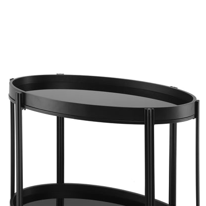Oval Black Bar Cart with 2 Black Tempered Glass Shelves image 7