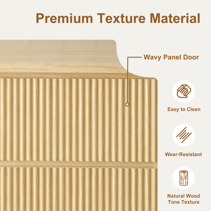 Modern Natural Wood 6 Drawer Dresser, Wave Panel Drawer Fronts, Storage Cabinet, Versatile Chest of Drawers for Bedroom, Living Room - Sleek & Spacious Home Storage Solution image 2