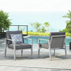 Silver Aluminum Lounge Chair with Sleek Rope Accents and Comfortable Cushions, Perfect for Modern Outdoor and Indoor Spaces