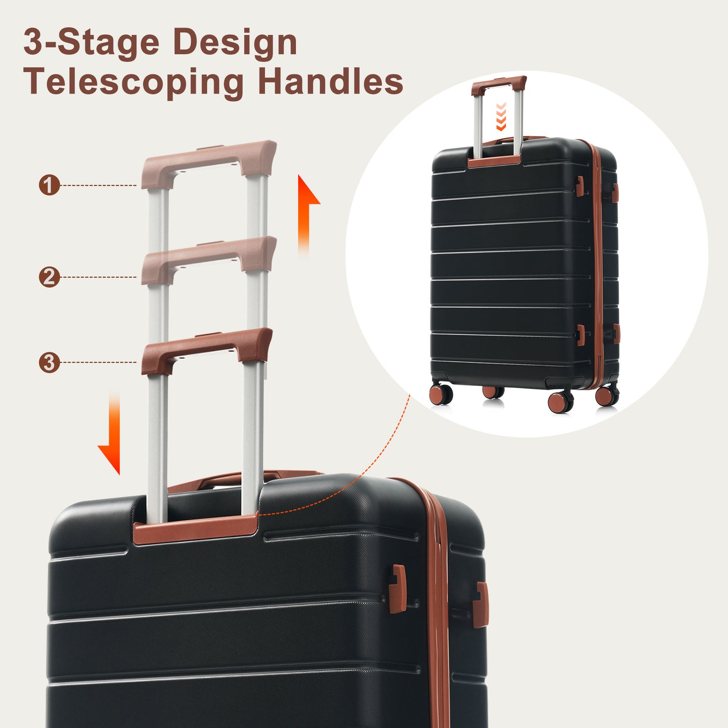 Travelpro Max 6-Piece Hardside Luggage Set with TSA Lock, 14/20/24/28 Inch Spinner Suitcase Set with Expandable Travel Duffel Bag & Waterproof Toiletry Kit, Adjustable Handle (black and brown) image 4
