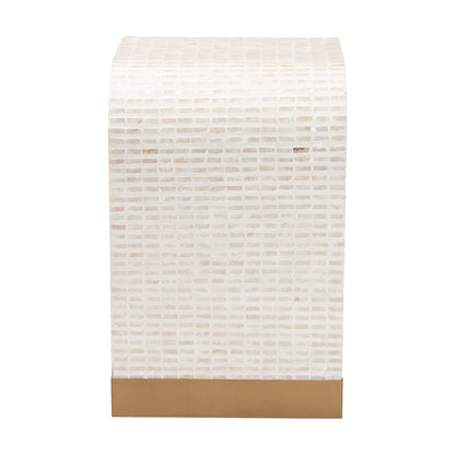 Coastal Beige and White Mother of Pearl Capiz Shell End Table image 5