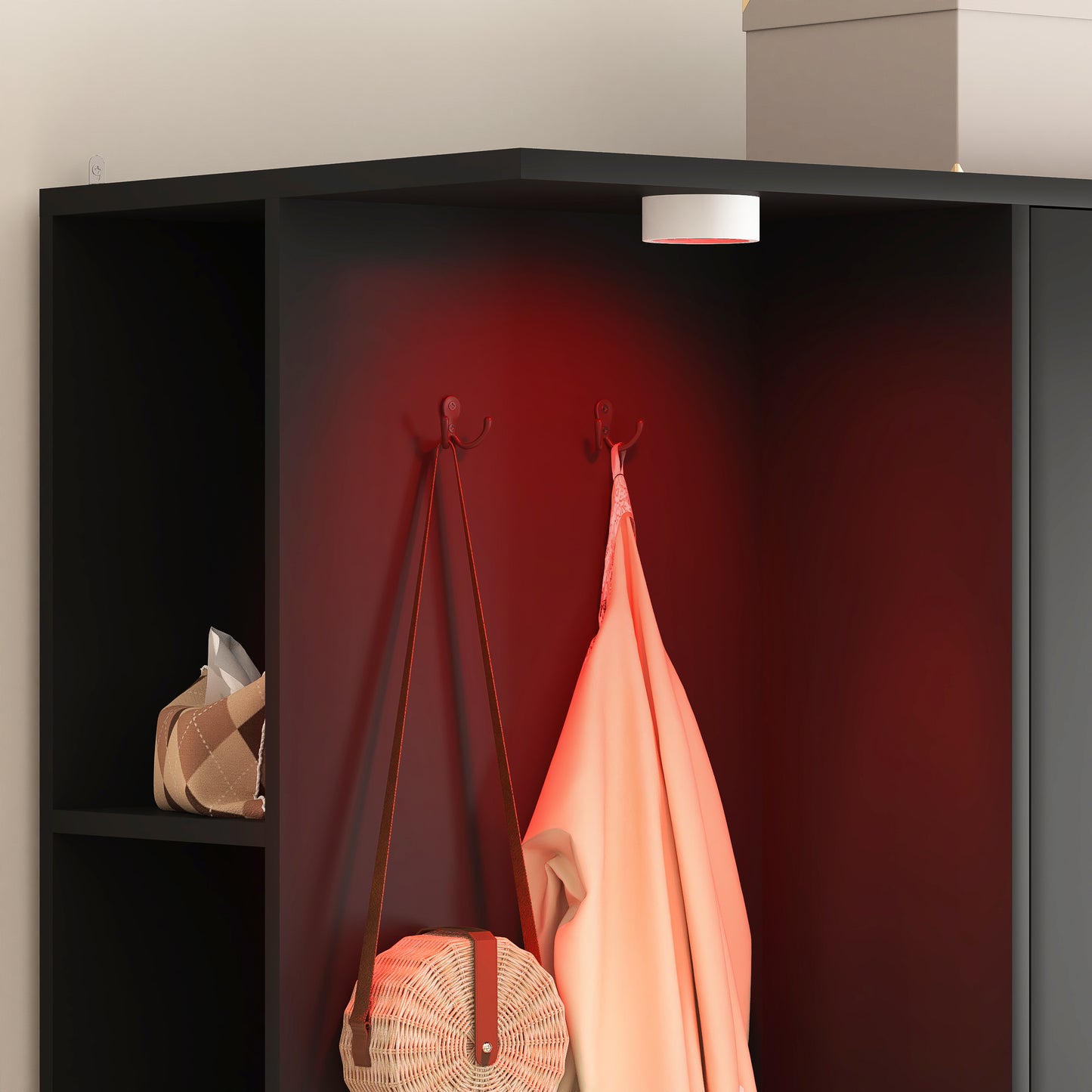 Wardrobe Closet 71.7" H, Bedroom Wooden Wardrobe with 2 Doors 6 Drawers, Modern Clothing Storage Cabinet Combination with Storage Shelves and Hanging Rail, Black image 9