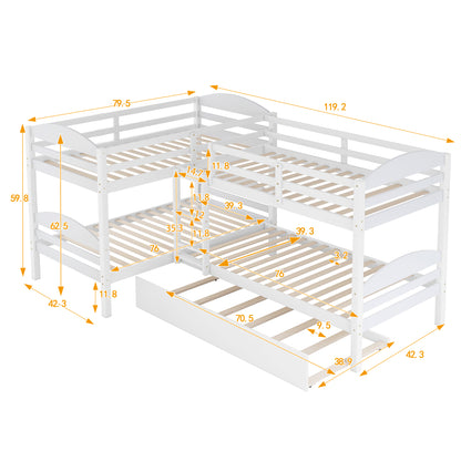 Twin L-Shaped Bunk bed with Trundle-White{OLD SKU:LT000024AAK} image 9
