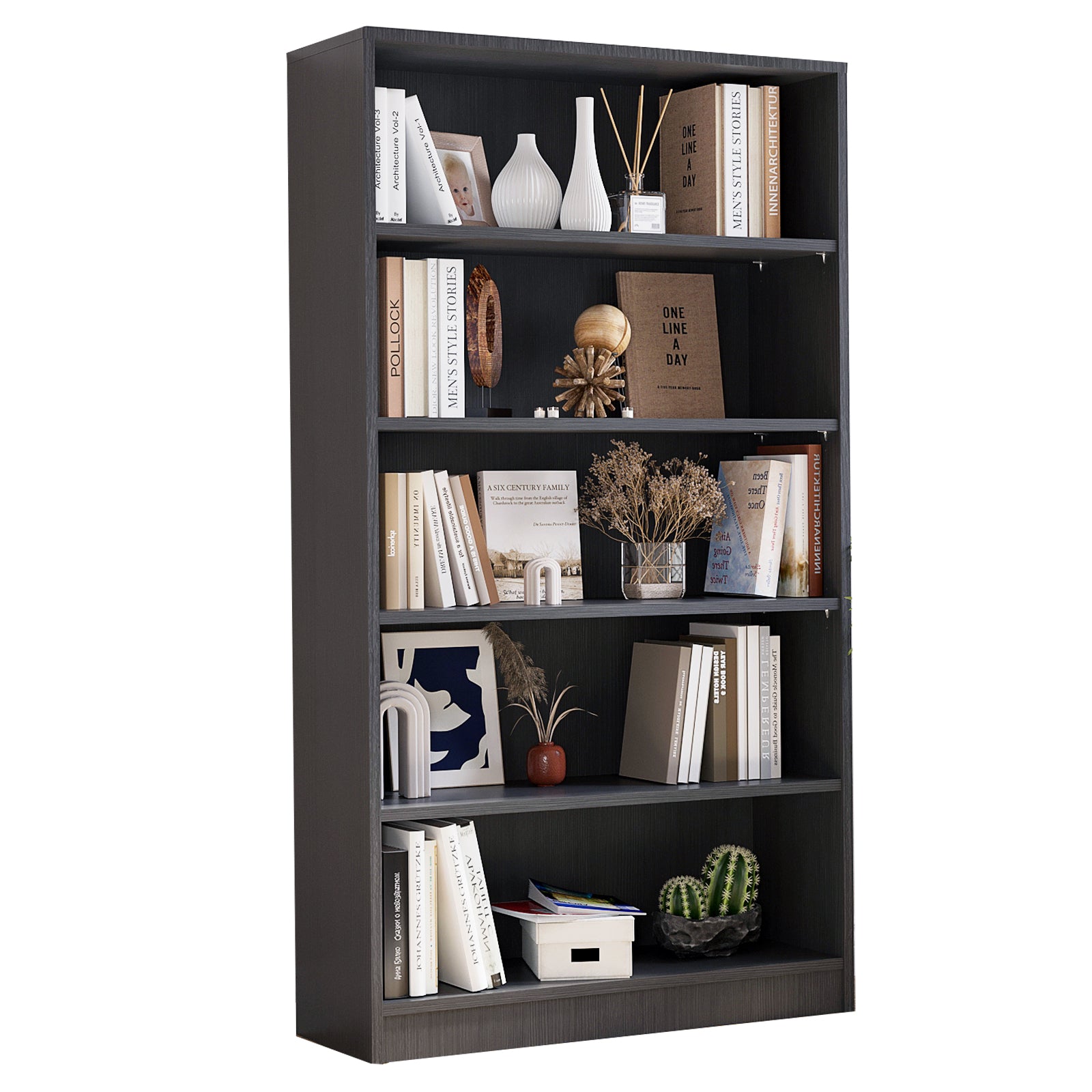 5 Shelf Bookcase 60 inch Tall Wood Bookshelf for Bedroom image 1