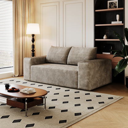 63" 2Setaser Sofa,Corduroy Fabric,Deep Seat Couches,Comfy Loveseat Sofa,No Assembly,1pcs for Living room, Bedroom,Conference room,Apartment,Camel image 1