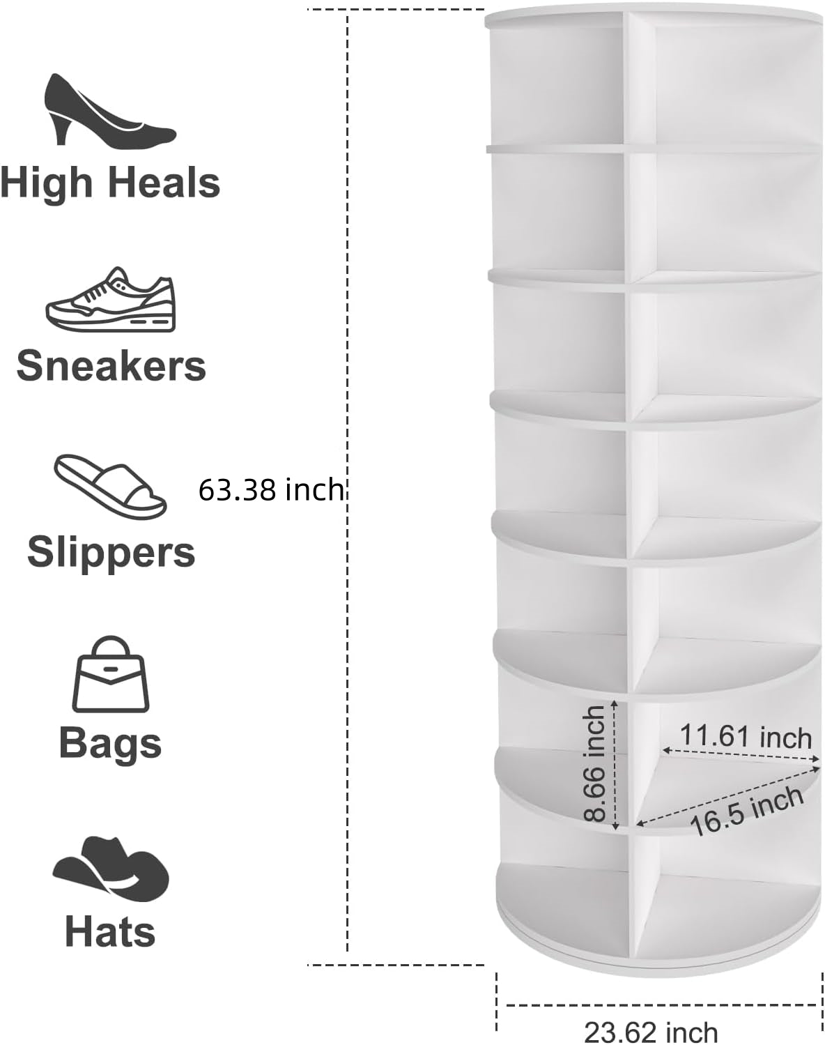 7 Tier Rotating Shoe Rack Tower, Spinning Shoe Display, 360 Shoe Rack Storage Round Carousel, Vertical Handbag Rotate Shoes Closet Organization (WHITE) image 3