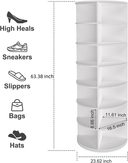 7 Tier Rotating Shoe Rack Tower, Spinning Shoe Display, 360 Shoe Rack Storage Round Carousel, Vertical Handbag Rotate Shoes Closet Organization (WHITE) image 3